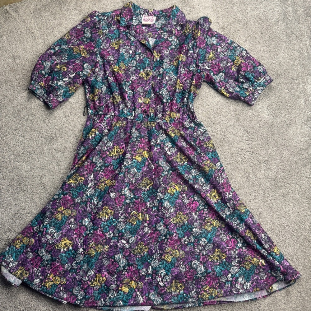Vintage California Looks Women's 10 Purple Floral Fit Flare Dress 100% Polyester